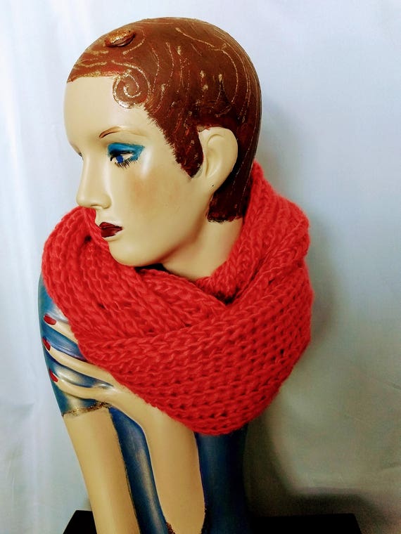 Chunky Infinity Knit Scarf/Coral Knit Scarf/Winte… - image 5