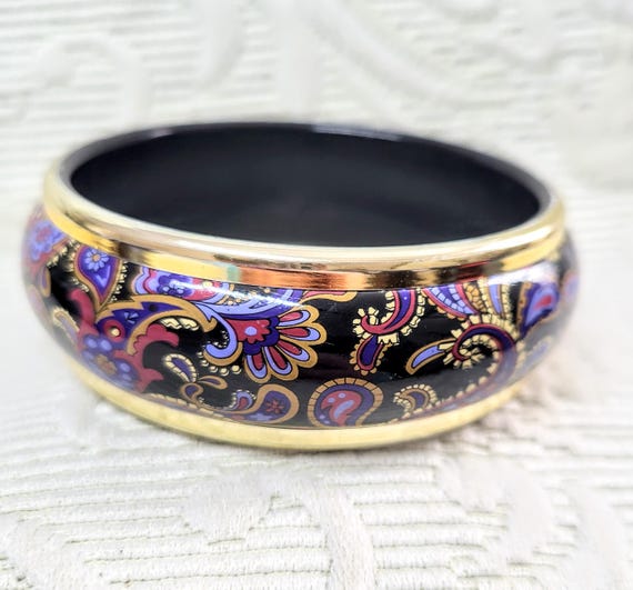 Vintage Paisley Pattern Bangle Statement Chunky B… - image 2