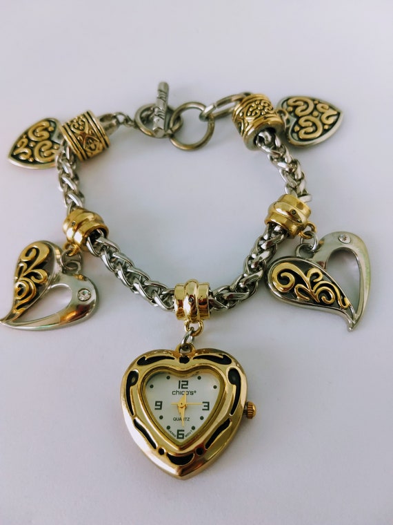 Chicos Statement Charm Bracelet Watch Chunky Two Tons Gem Chicos Statement Charm Bracelet Watch Chunky Two Tons Gem