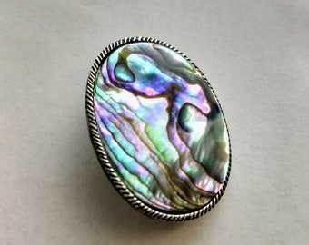 Rare Find Abalone Shell Silver Brooch Pin/Danish Designer ARNE JOHANSEN Signed Oval Colorful Modernist Unique Jewelry/Gift For Her/No470