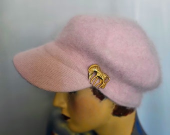 Newsboy Pink Angora Wool Winter Cup Hat/soft and Warm Pastel  display picture 1