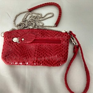 Mini pulsera cruzada roja/SORIAL NEW YORK Cuero sintético en relieve reptil bolsillo con cremallera bolsa magnética pequeña cartera/idea de regalo/N207
