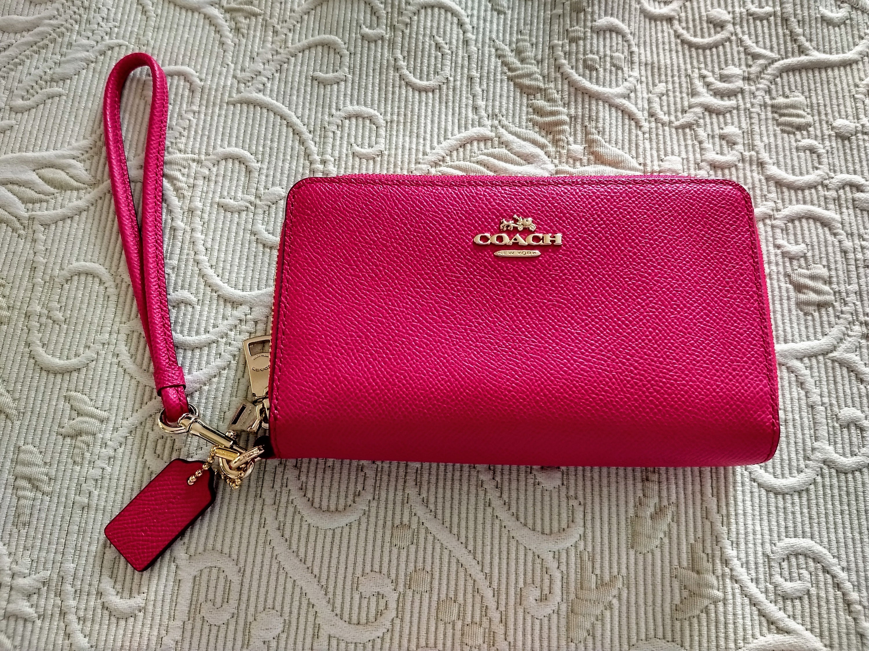 Coach double zip wristlet pink sale