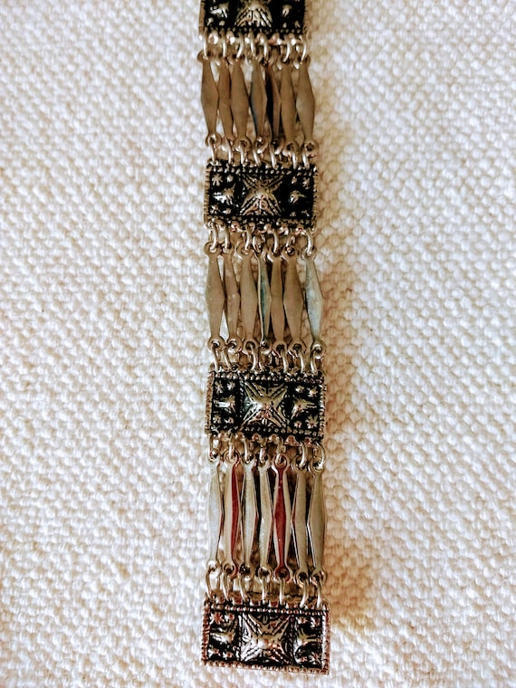 HECHO Mexico 925 Silver Bracelet/aztec Wide Links Bracelet