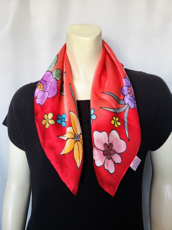 PURE SILK Square Scarf/Hand Rolled Super Soft Red… - image 1