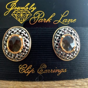 PARK LANE Clip On Earrings/Vintage Gold Silver Designer Oval Earrings/Cabochon Dead Stock Clip On/New Old Stack/Gift For Her/Gift Idea/No692