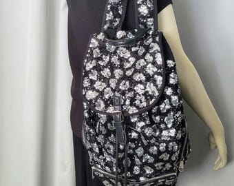 Mochila VICTORIA SECRET PINK de lona negra con lentejuelas plateadas  brillantes, diseño de guepardo, grande, suave, elegante, regalo para ella, 