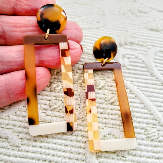 Vintage Modern Long Rectangular Dangle Stud Earri… - image 4