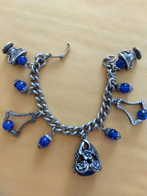 Unique Charm Bracelet/Statement Silver Tone Brace… - image 1