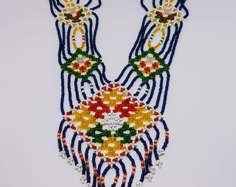 Native Loom Beads Necklace/Unique Multicolor Boho Statement Beads Necklace/Vintage Hand Made Necklace/Seed Beads Necklace/Gift For Her/No366