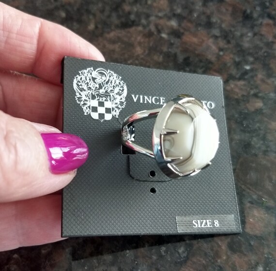 White Marble Designer Statement Ring/Big Round Di… - image 10