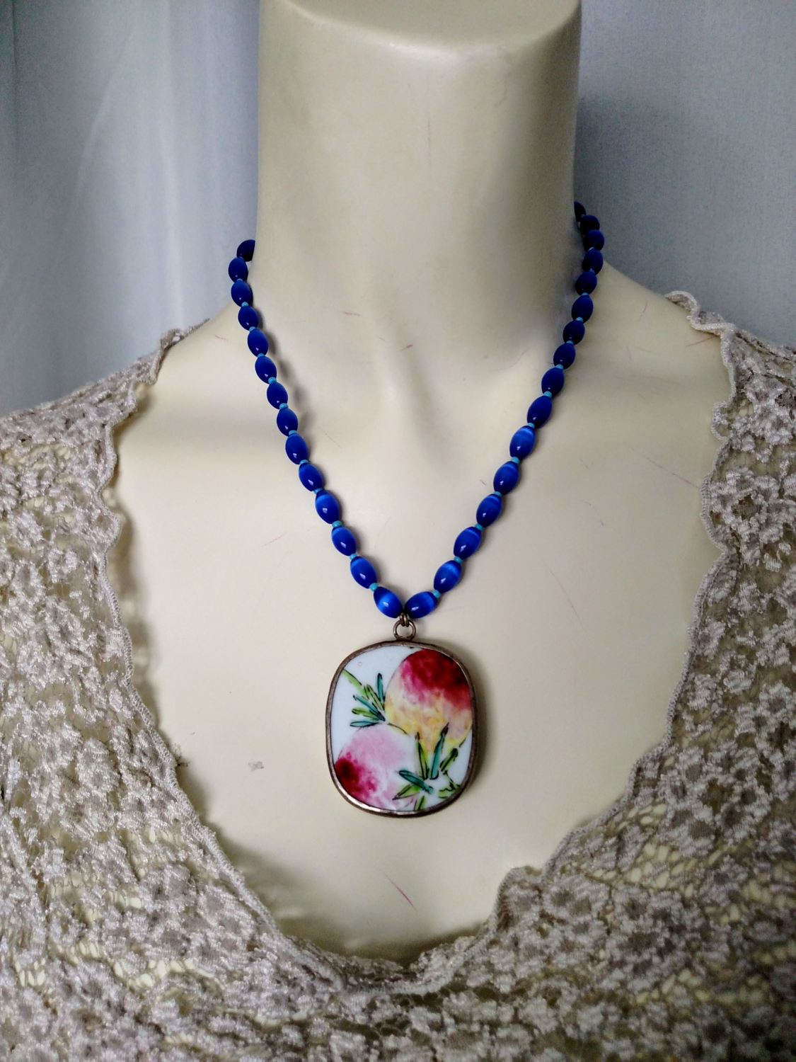 Collier Camée Agate Et Perles D’eau Douce En Or