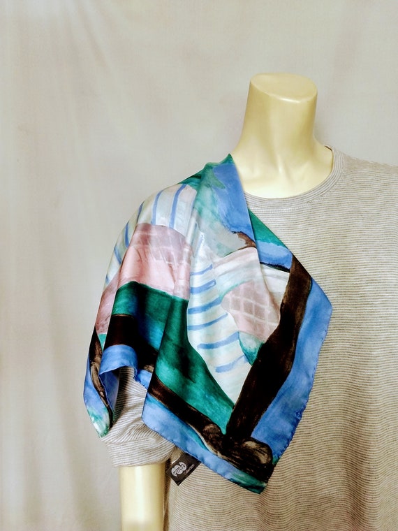 PURE SILK Pastels Colors Scarf/Ocean Blue Abstrac… - image 1
