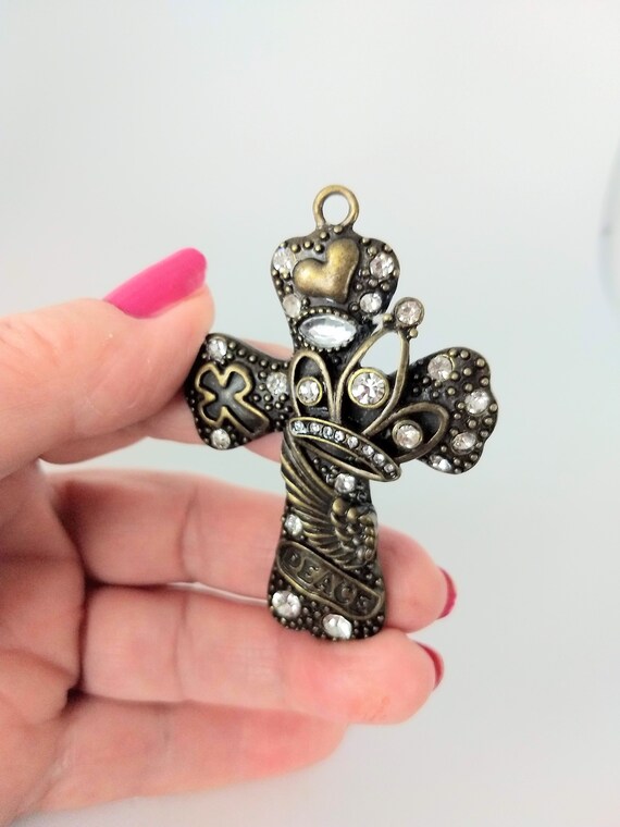 Huge Unique Cross Pendant/ Rare Vintage Religious Sym… Gem