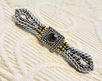 Vintage Two Tons Brooch/Bow Shape Silver Tone and Gold Amethyst Crystal Décor Vintage Pin Jewelry/ Holiday Gift, Jewelry Gift, Gift Idea/677