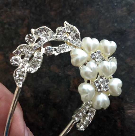 Silver Pearl and Rhinestone Hair Pin,Bridal Prom … - image 2