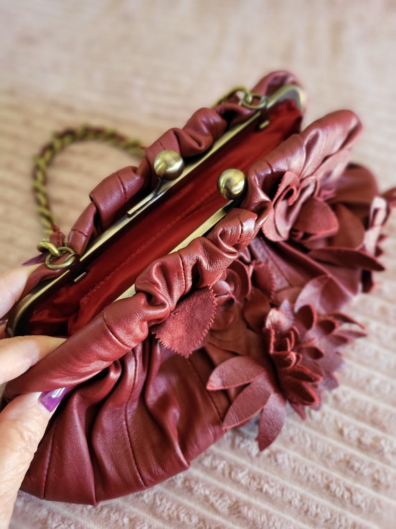 ADRIANNE VITTADINI Wine Red Leather Shoulder Bag/… - image 9