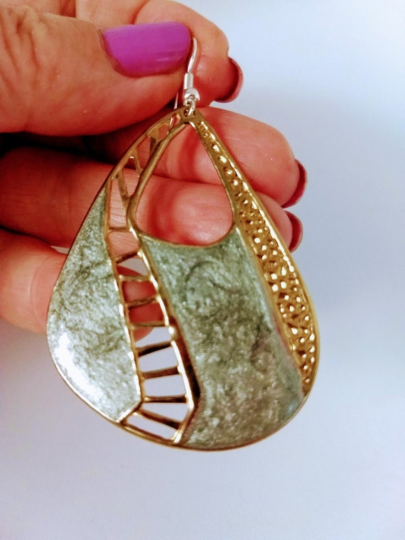 Huge Modern Gold and Grey Enamel Drop Earrings,Vi… - image 4