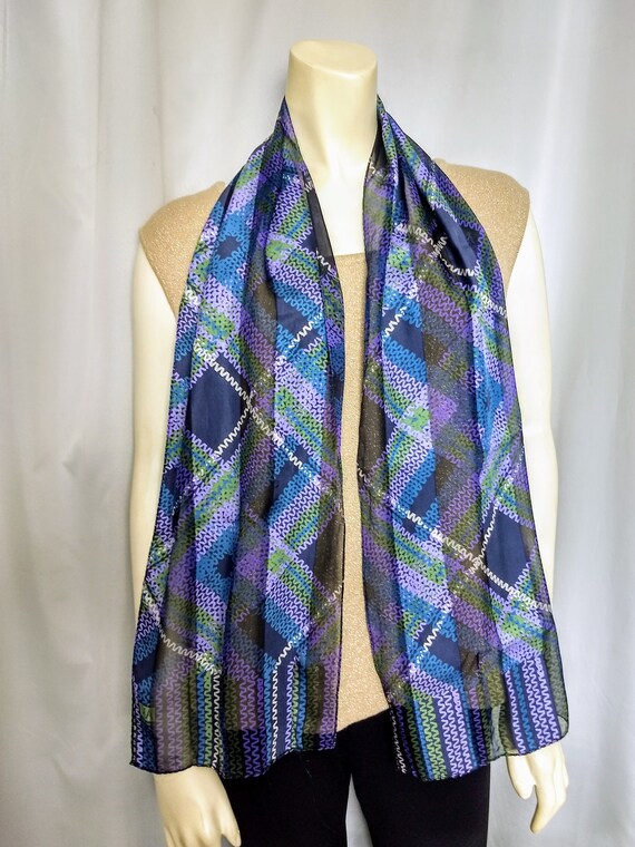 PURE SILK Anne KLAIN Scarf/100% Silk Long Blue and