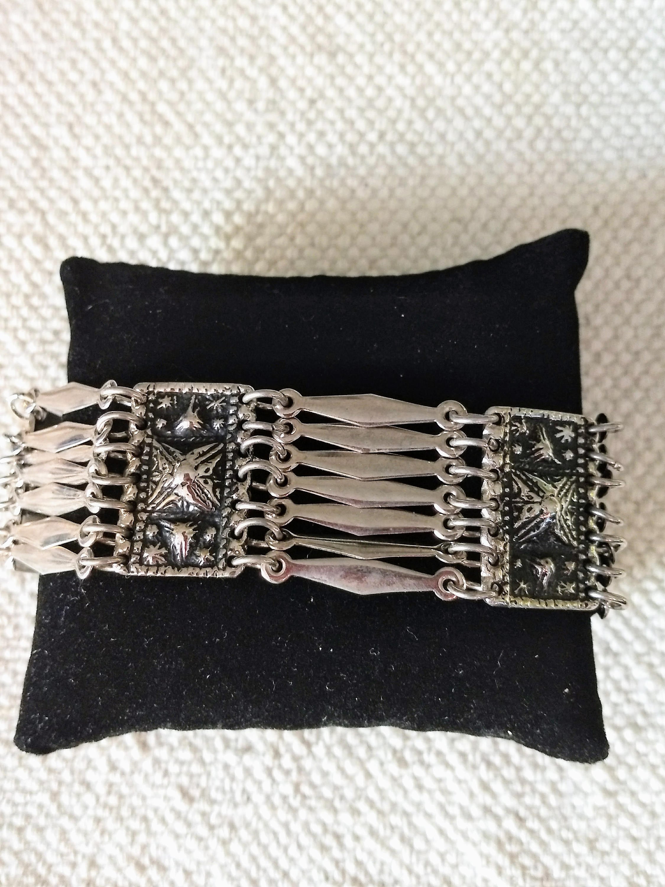 HECHO Mexico 925 Silver Bracelet/aztec Wide Links Bracelet 