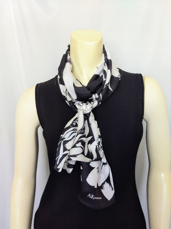 PURE SILK Anne KLAIN  Scarf/Extra Long Black and … - image 4