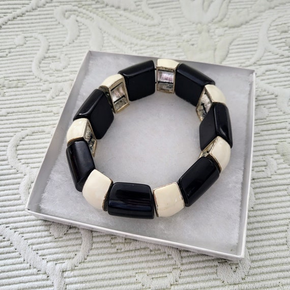 Vintage Black and White Enameled and Plactic Wide… - image 1