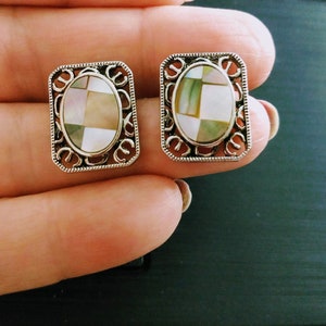 Vtg Lia Sophia Jewelry,Silver Tone Stud Earrings,Abalon Stud Earrings,Rectangular Stud Earrings,Signature Earrings,Lia Sophia Earrings.N.539