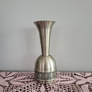 Pewter Small Vase Modern Selandia Norway/Vintage Mid-Century Modernist Design Vase/Collectible 1960&#39;s Hand Made Metal Vase/Gift Idea/No.862
