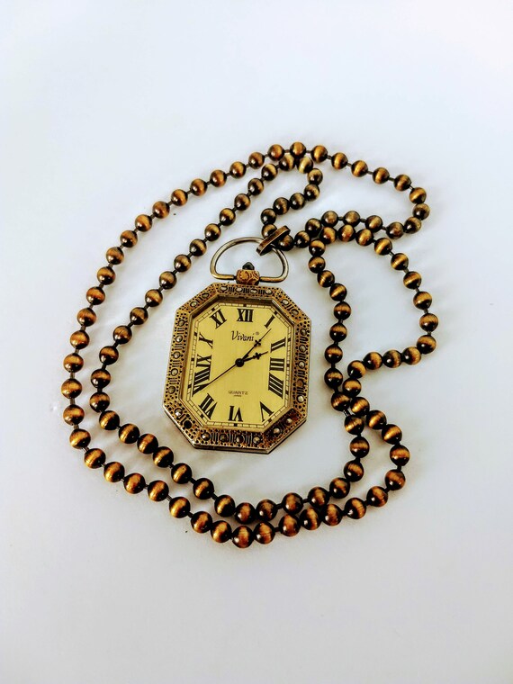 Antique Style Pocket Watch Pendant Necklace/Engra… - image 1