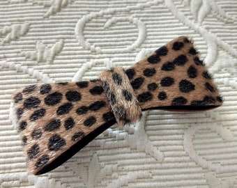 Animal Print French Barrette Faux Leather Hand Made Classic Hair Bow Accessory Hair Jewelry Gift For Her/No.195
