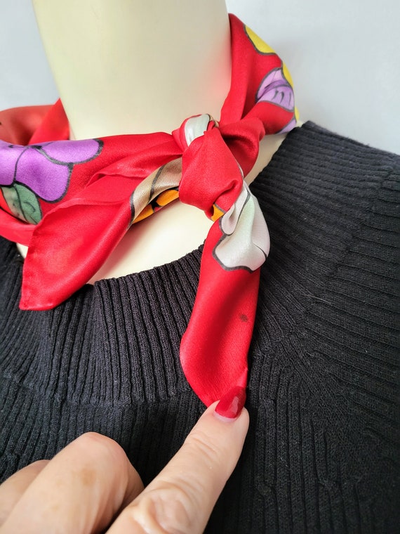 PURE SILK Square Scarf/Hand Rolled Super Soft Red… - image 6