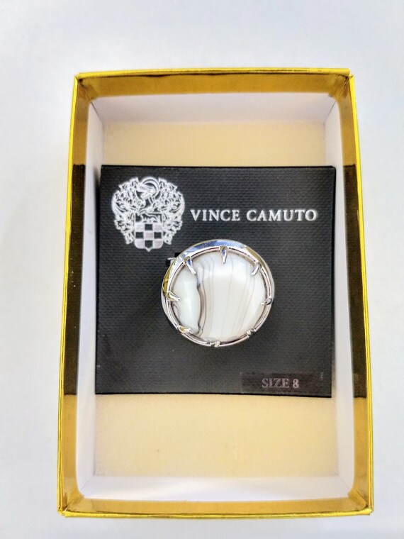 White Marble Designer Statement Ring/Big Round Di… - image 2