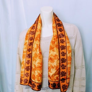 PURE SILK Vera NEUMANN Fall Colors Scarf/Brown Orange and Gold Designer Signature Scarf/Vintage Floral Print Soft Scarf/Gift For Her/No585