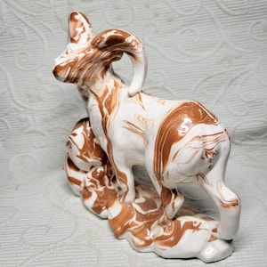 Vintage 1999 Mountain Goat Statue Collectible Figurine/Cream and Carmel Glazed Tennessee Clay Goat Art Sculpture Gift/Collectors Gift/No222