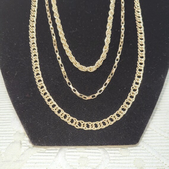 Layered Gold-Tone Three-String  Chains Necklace S… - image 3