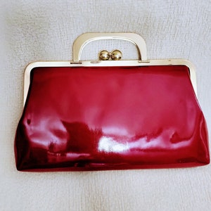 Vintage Rot Lackierte Leder Handtasche/Tiefrote Umhängetasche/Elegante Elegante 80er Mittelgroße Einzigartige Geldbörse/Geschenk Für Sie/Geschenkidee/Nr.864