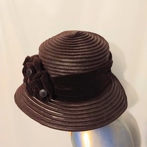 Dark Brown Dressy Wide Brim Hat/designer Fall Velvet Décor  display picture 2