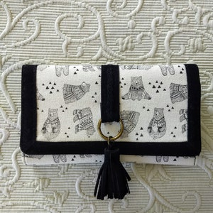Cartera de tela triple en blanco y negro/billetera estilo sobre de algodón/billetera con borla/monedero conveniente Momen, regalo para HerNo.463