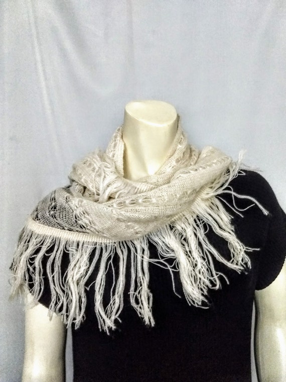 Triangular Knit Winter Scarf/White Lightweight Sc… - image 4