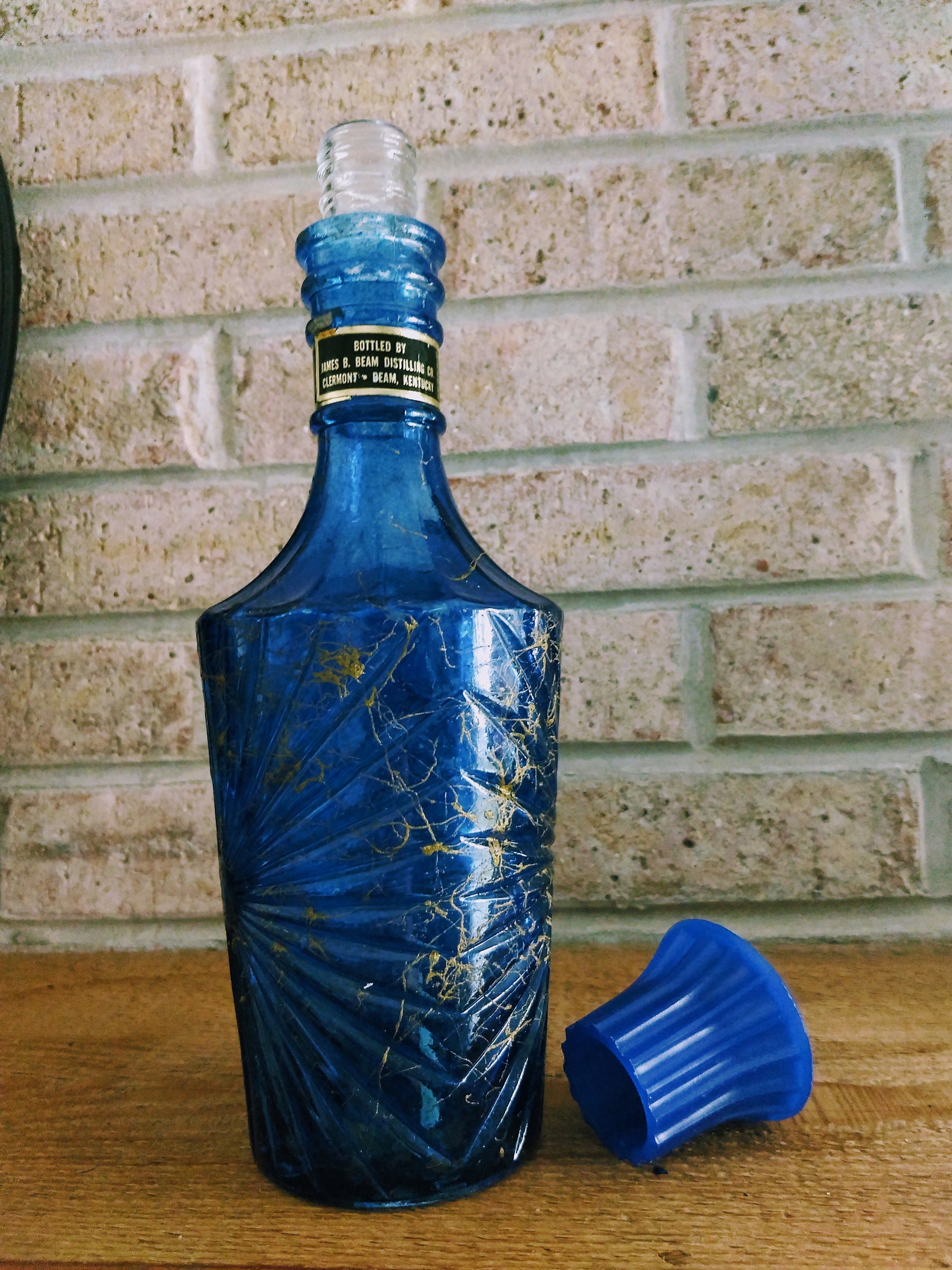 Vintage 70s Beam's Choice Blue Glass Whisky Decanter/collectible