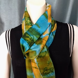 Silky Soft Long Scarf/Multicolor Ocean Blue Green Yellow Gold Colors Rectangular Neck Wrap/Gift For Her/Gift Idea/No.544