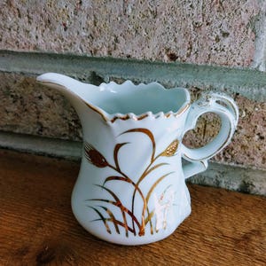 LEFTON Creamer 22 K Gold Wheat Decor Hand Painted/Vintage Collectible Small White Ceramic Creamer/Elegant Lefton China/Gift Idea/No.245