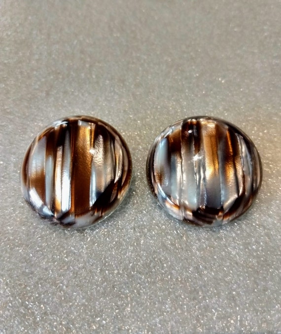 Button Round Stud Earrings/ Vintage Metallic Glow… - image 1