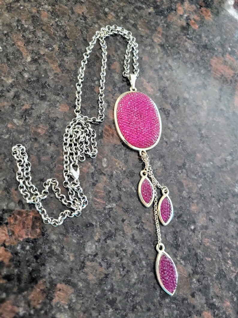 Fuchsia Mini Crystals Pendant Necklace/silver Tone and Etsy