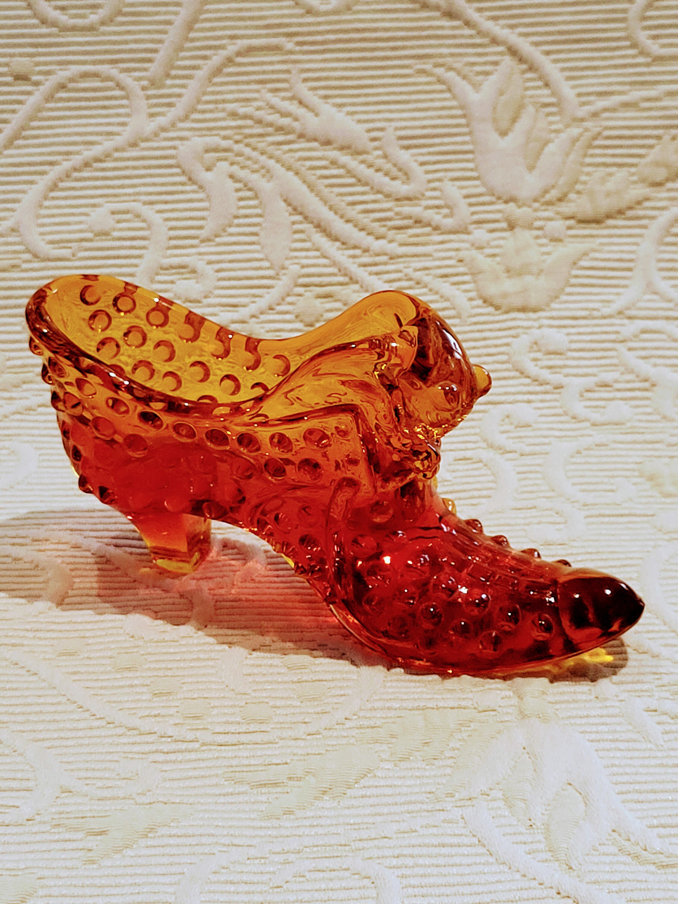 Orange Fenton Cat Slipper/hobnail Amboina Glass Colonial Shoe