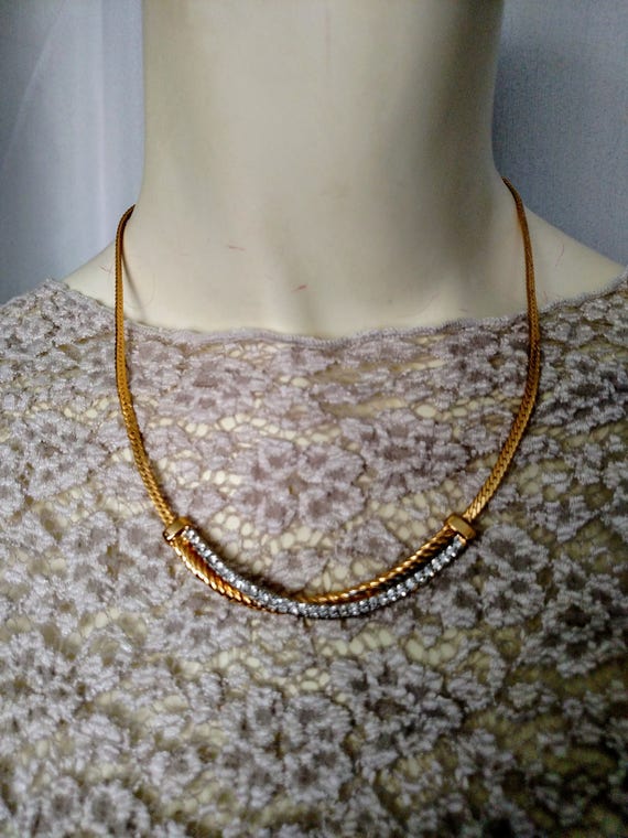 Vintage Gold Plated Décor Herring Bone Chain Neck… - image 7