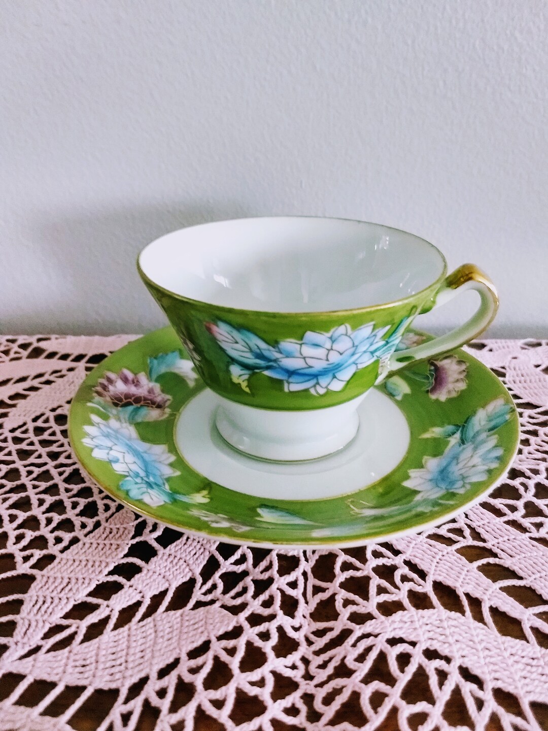 Merid Hand Occupied Japan MERIT Hand Painted Teacup Set/unique Collectible White ...