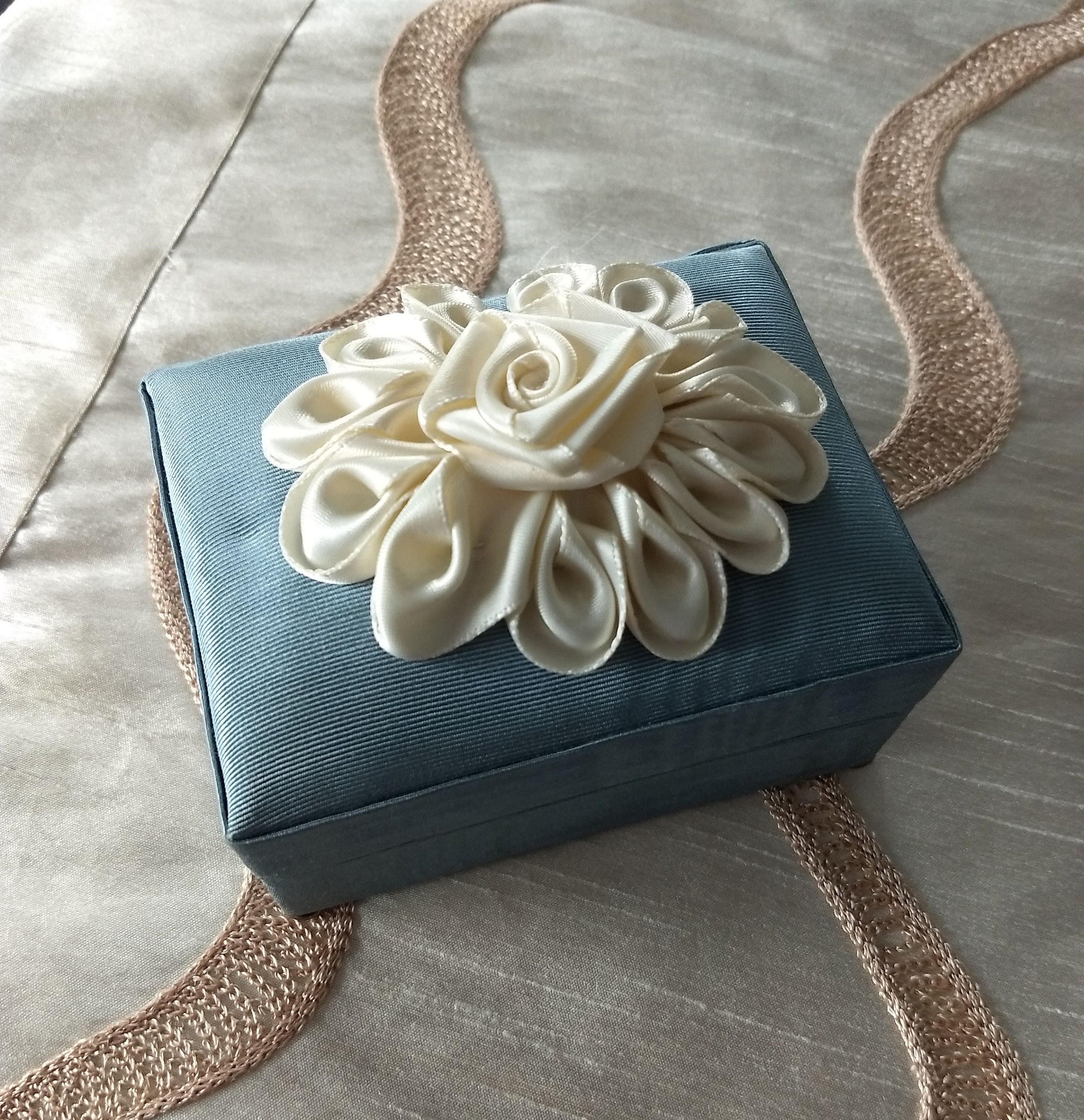 Unique Blue Silk Jewelry Box/small Rectangular Vintage Jewelry Etsy UK