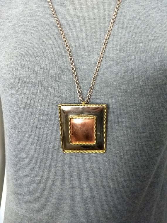 Huge Two Tons Pendant Brooch/Rectangular Modern S… - image 1