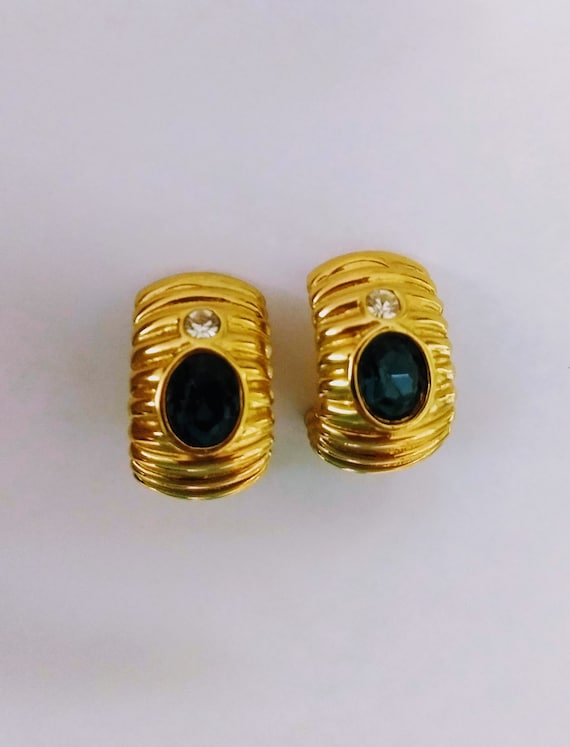 GIVENCHY Clip On Earrings/Gold Plated Sapphire & C